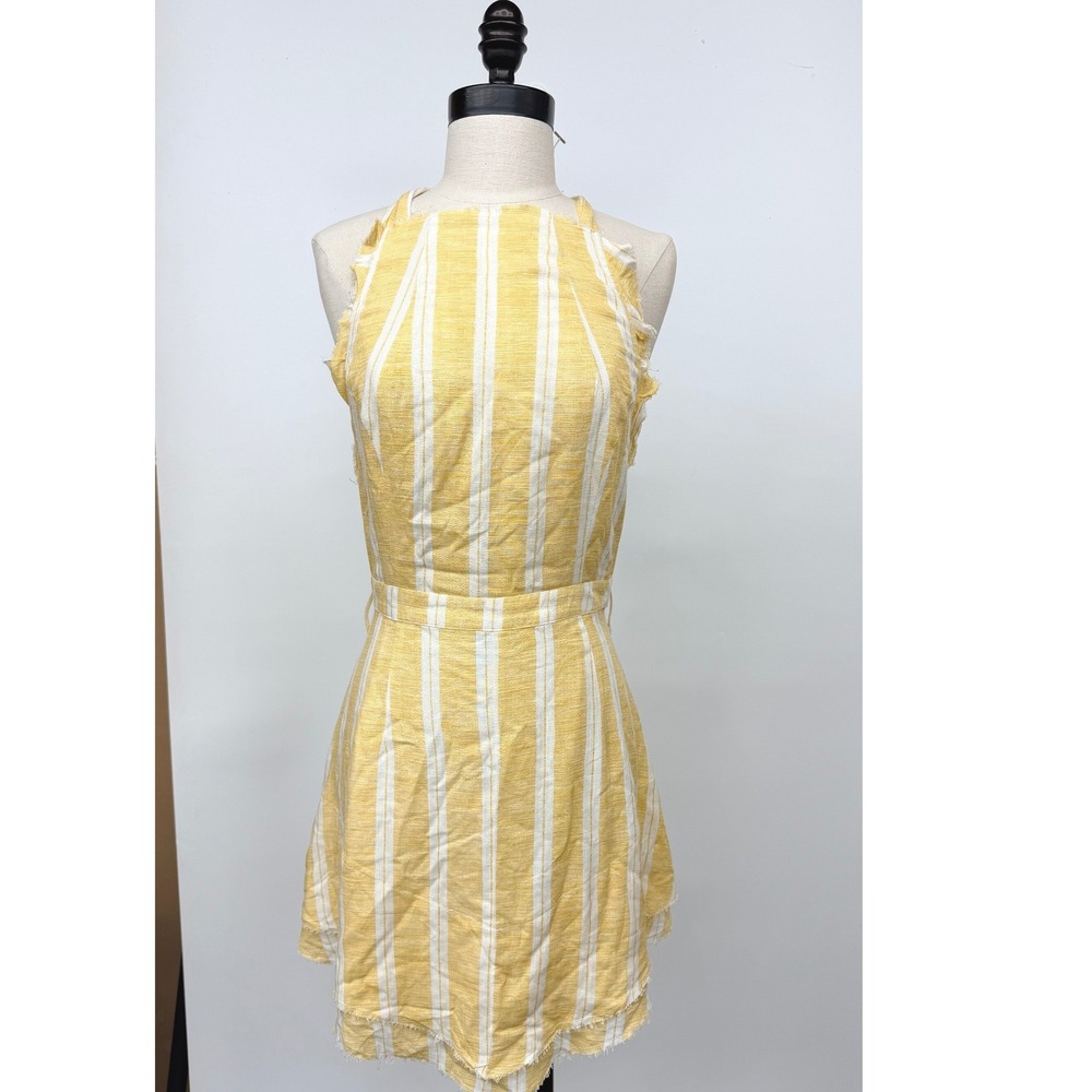 Leeli + Lou Skyler Yellow Stripe Halter Mini Dress Open Back NWT Medium